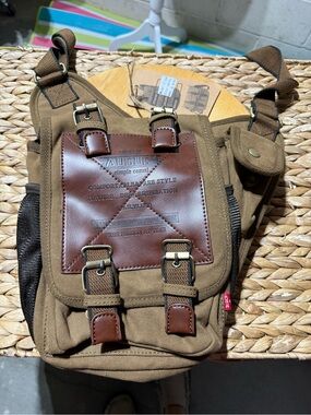Augur Casual Brown Canvas Crossbody Bag for Men